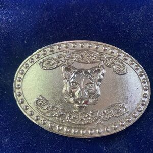 Silver Oval Belt Buckle with Panther Design